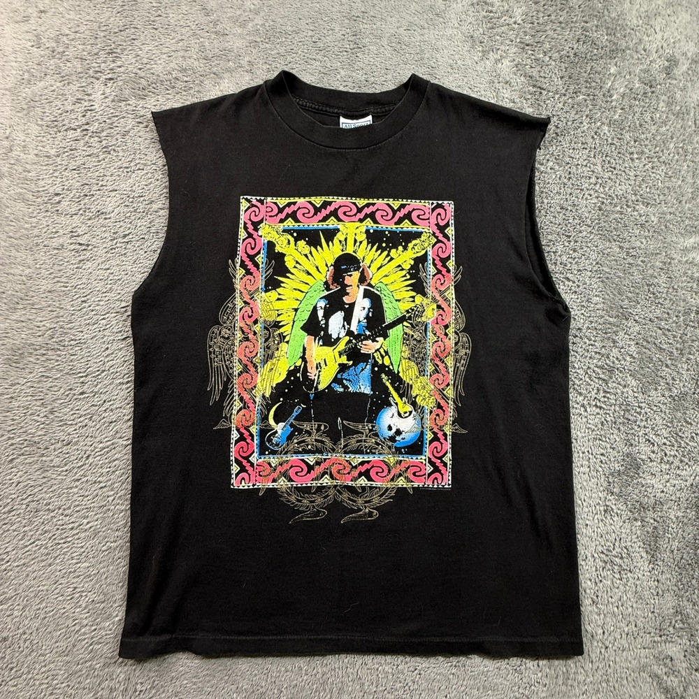 All Sport Santana World Tour Band Tee Mens L Black Good Cut Off Sleeves 90s USA